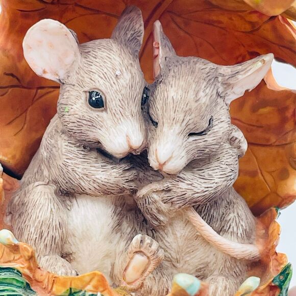 Vintage Charming Tails Mice Under Leaf Umbrella Weathering the Storm Together - Picture 7 of 9